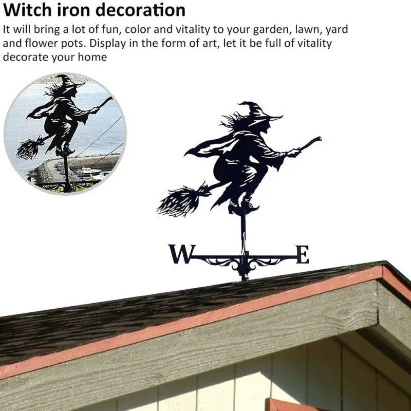 Metal Weathervane, Witch Iron Weathervane, Sea Rover Wind Direction Indicator Garden Decoration Outdoor Roof Decoration Gardening