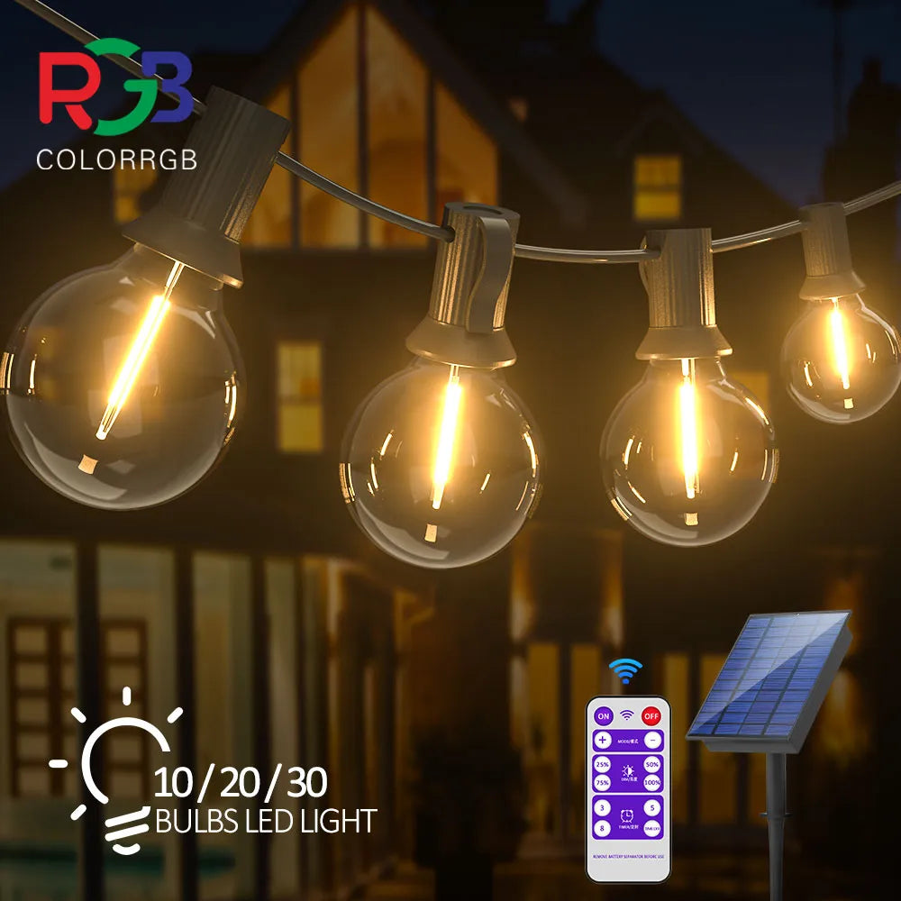 Solar String Lights Outdoor G40 Patio Lights with LED Shatterproof Bulbs, Weatherproof Hanging Lights for Backyard Bistro