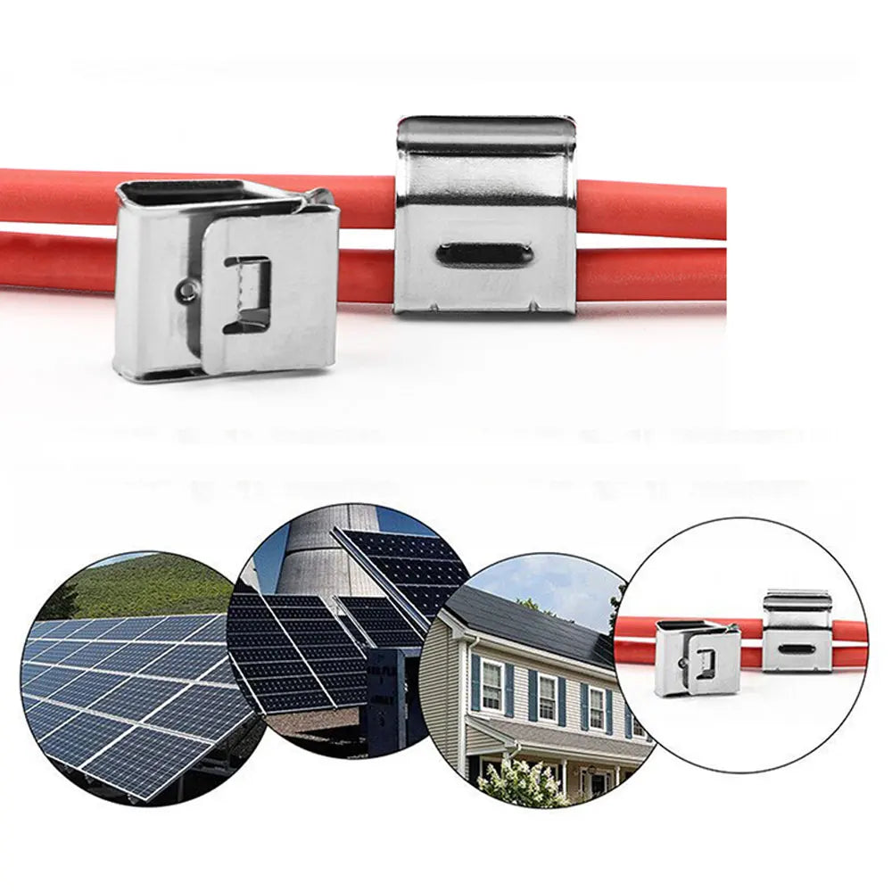 50Pcs Solar Panel Cable Clips PV Wire Clips Stainless Steel Outdoor Cable Clamps Accommodates 2 Wires Solar Cable Management - Free Shipping