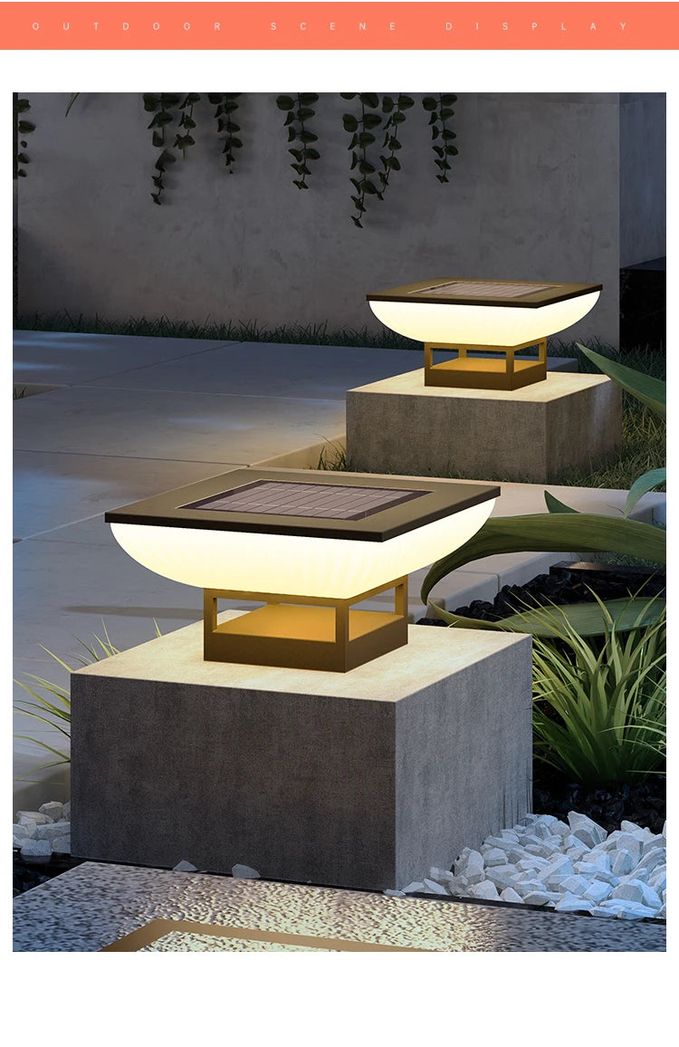 Solar Pillar Lights LED Wall Lamp Solar Energy Home Decor Lighting Outdoor Waterproof Fence Villa Gate Garden Door Courtyard