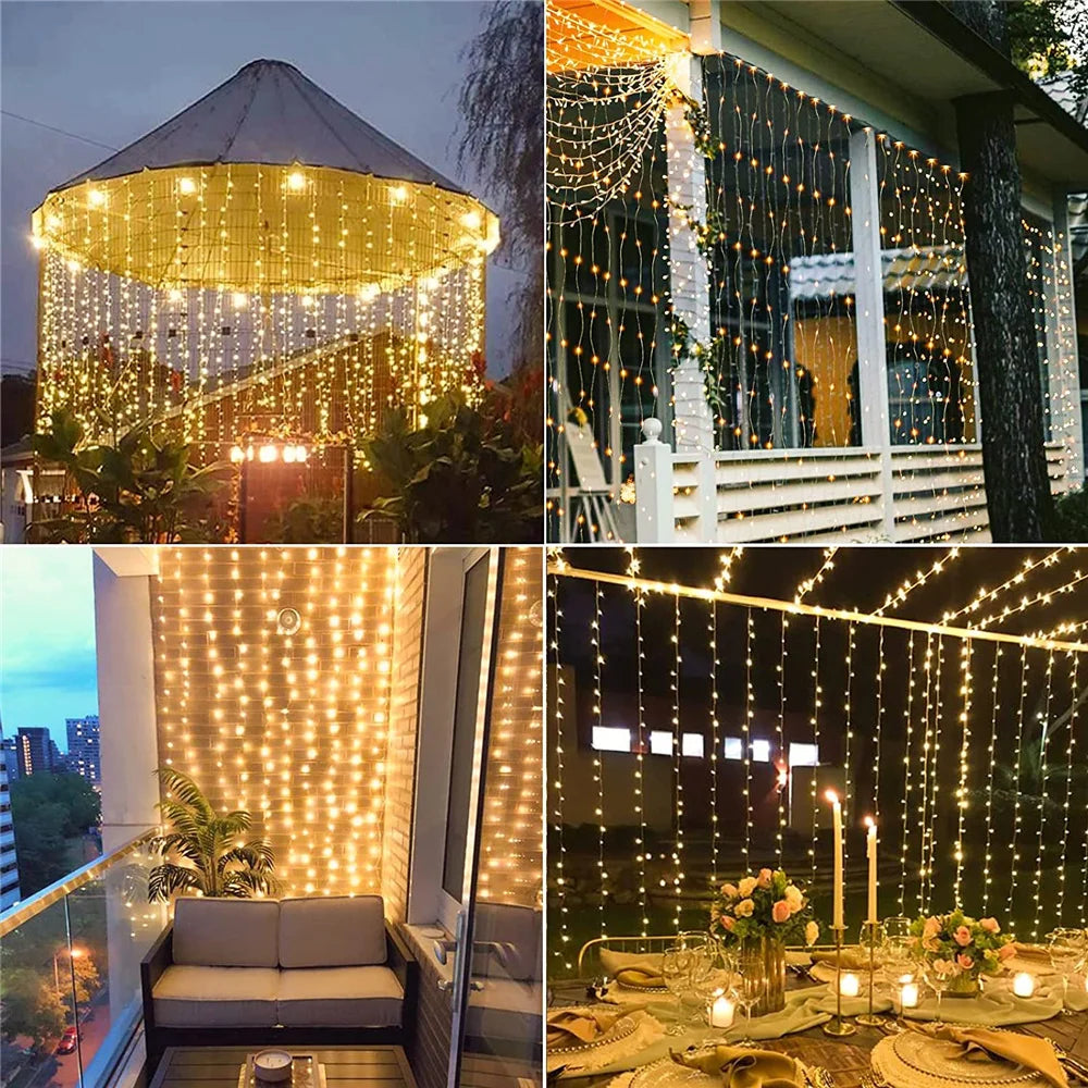 LED Solar Fairy Curtain Lights Waterproof Outdoor String Lights Christmas Garland String Lights Deco For Yard Garden Pavilion
