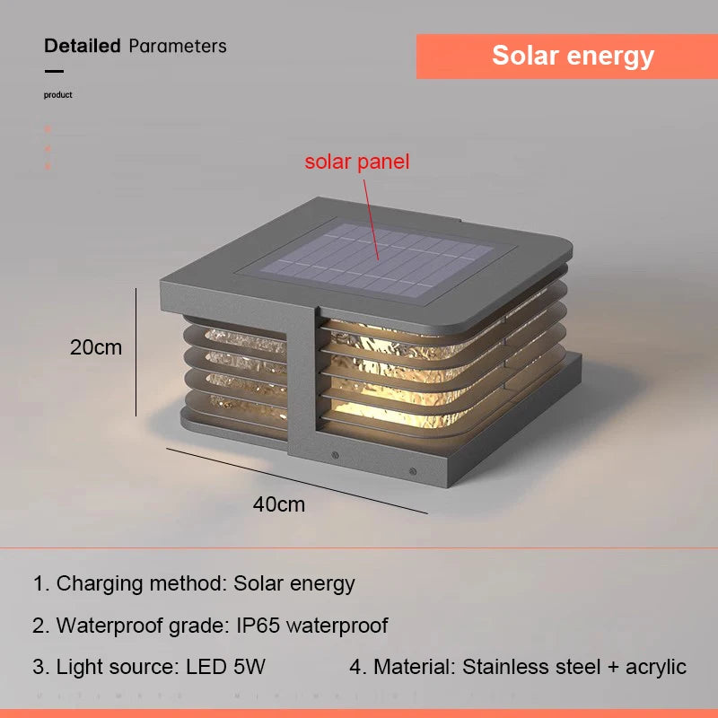 Solar Pillar Lights LED Wall Lamp Outdoor Waterproof Solar Energy Home Decor Lighting Fence Villa Gate Garden Door Courtyard