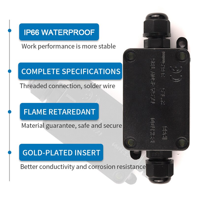 IP66 Waterproof Junction Box 2 Way 3 Way 3mm-6.5mm Outdoor LED Cable Connector Sealed Retardant Electrical Outdoor Waterproof Box