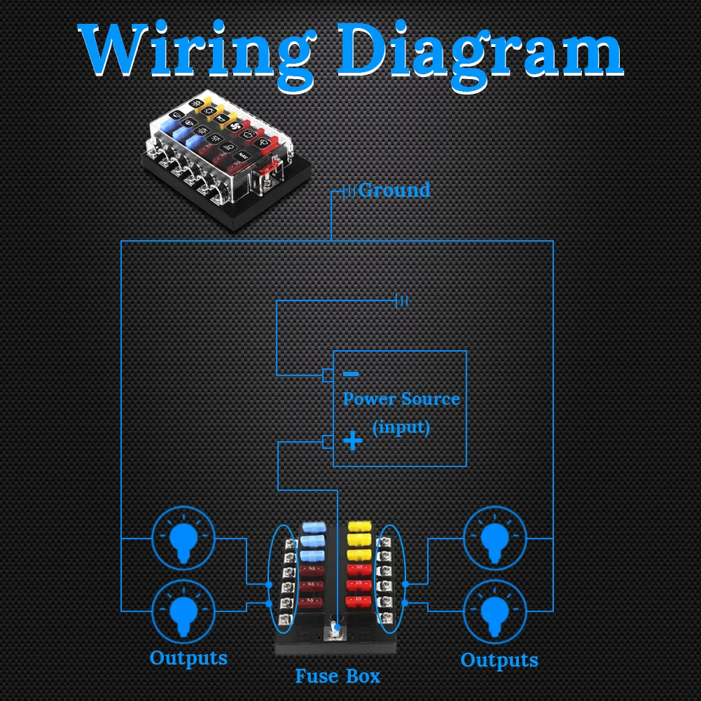 12 Way Car Marine Boat 12V 24V Fuse Box Blade Base Fuse Block Holder Screw Nut Terminal Free Fuses LED Indicator Waterpoof Cover