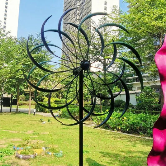 Garden Iron Windmill Colourful Willow Leaves Dual Direction Wind Spinner Outdoor Patio Garden Lawn Decoration Rotating Windmill