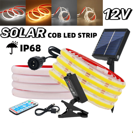 12V COB Solar Strip Light Outdoor IP68 Underwater Flexible Tube Rope Tape Lamp Ribbon 320LEDs/M Linear Lighting For  Swim Pools