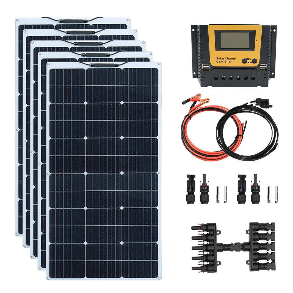 500W 400w 300W 200w 12v portable Solar Panel Flexible 18V 100W 1000W plate CELLS Monocrystalline silicon Panel Solar kit