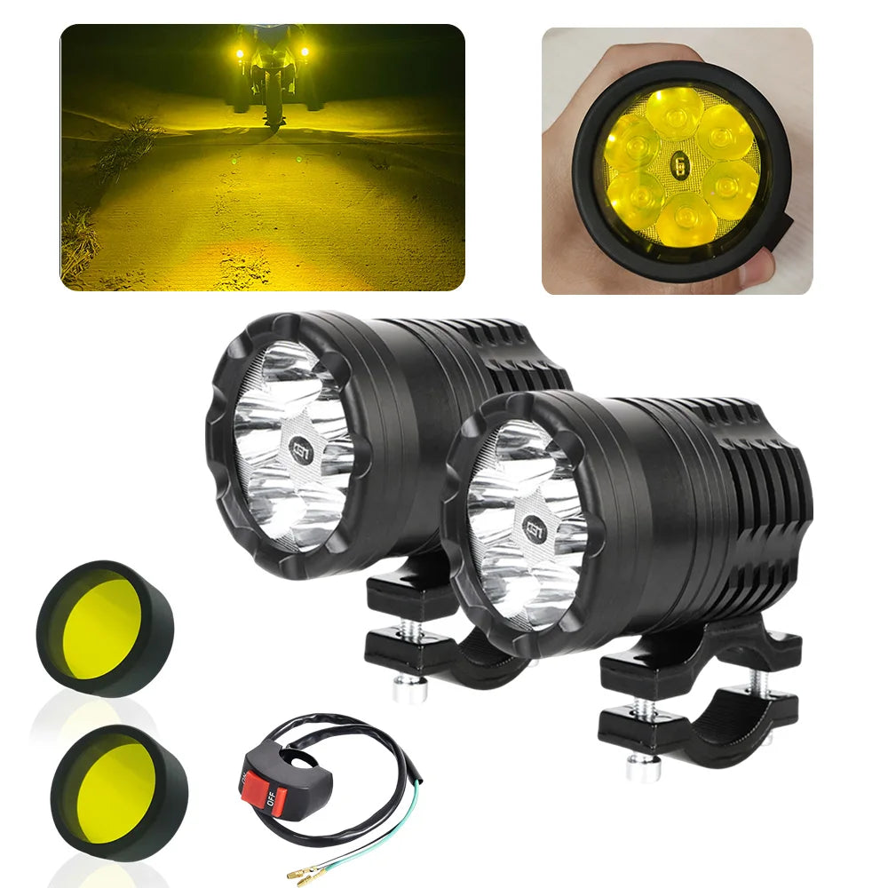 Additional Led Headlights For Motorcycle Fog Lights High/Low/Strobe Auxiliary Front Spotlights Long Range Round Flashing Lights