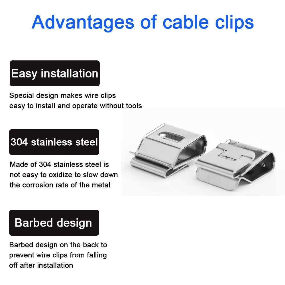 50Pcs Solar Panel Cable Clips PV Wire Clips Stainless Steel Outdoor Cable Clamps Accommodates 2 Wires Solar Cable Management - Free Shipping