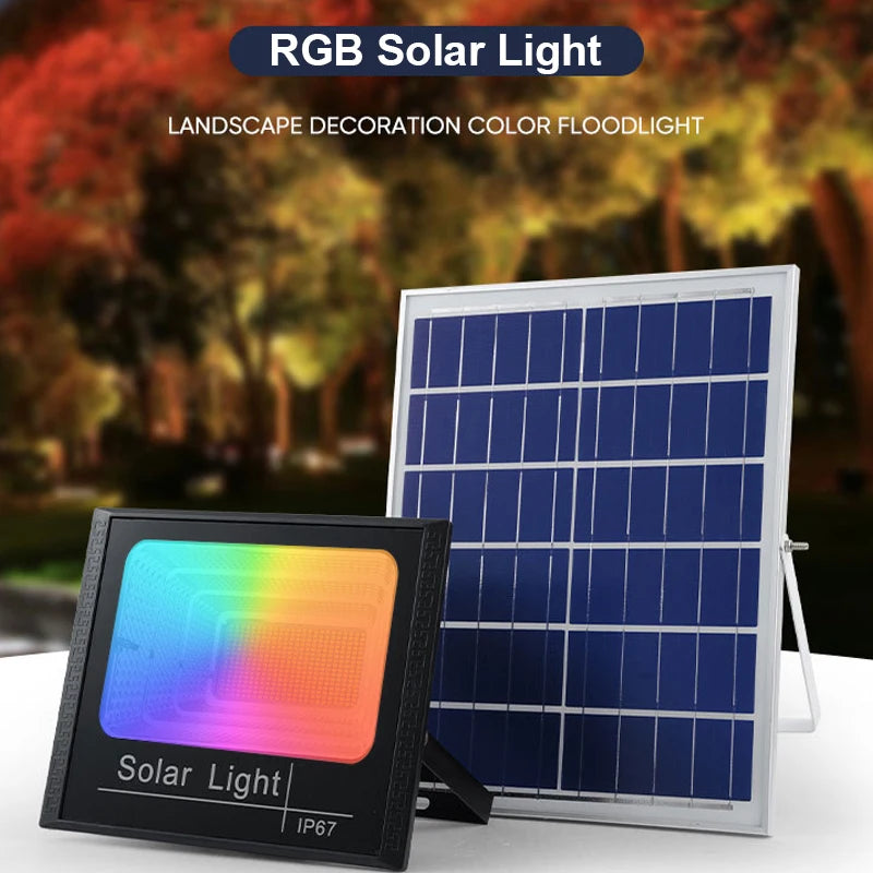 RGB Solar Flood Light 100W RGB Reflector Waterproof outdoor LED Spotlight Solar Projector Lamp Outdoor Garden Lighting