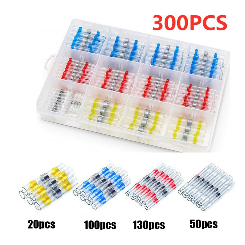 50-1000Pcs Solder Seal Wire Connectors Heat Shrink Solder Butt Insulated Connectors Solder Connector Kit Automotive Marine