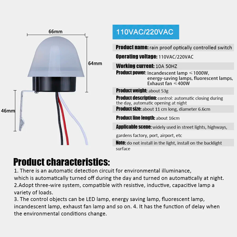 Automatic Sensor Switch Waterproof Photocell Street Light Switch 12V Photo Control Photo Sensor Switch