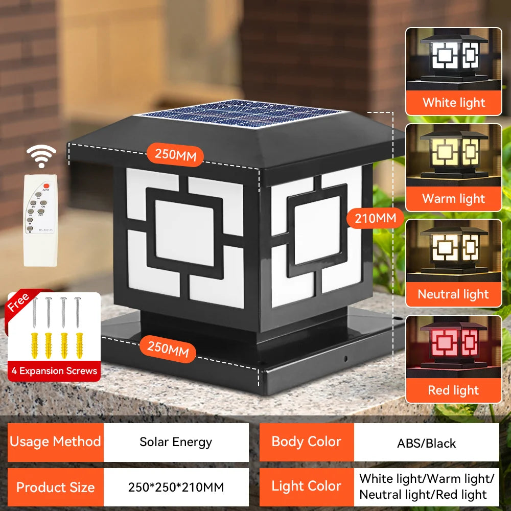 LED Solar Lights Outdoors Waterproof Solar Column Light Classical style Timed with Remote Control LED Light for Garden Patio