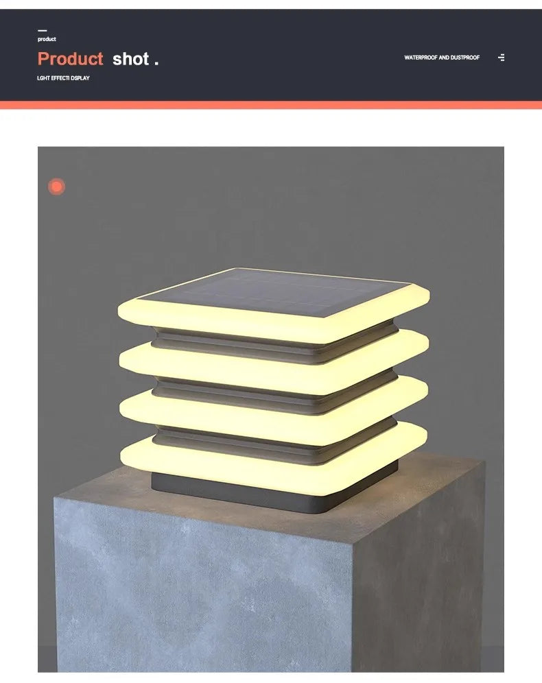 Waterproof Solar Wall Lawn Lamp Solar Column Head Light Outdoor Courtyard Door Pillar Lamp Outdoor Post Light Villa DoorLighting