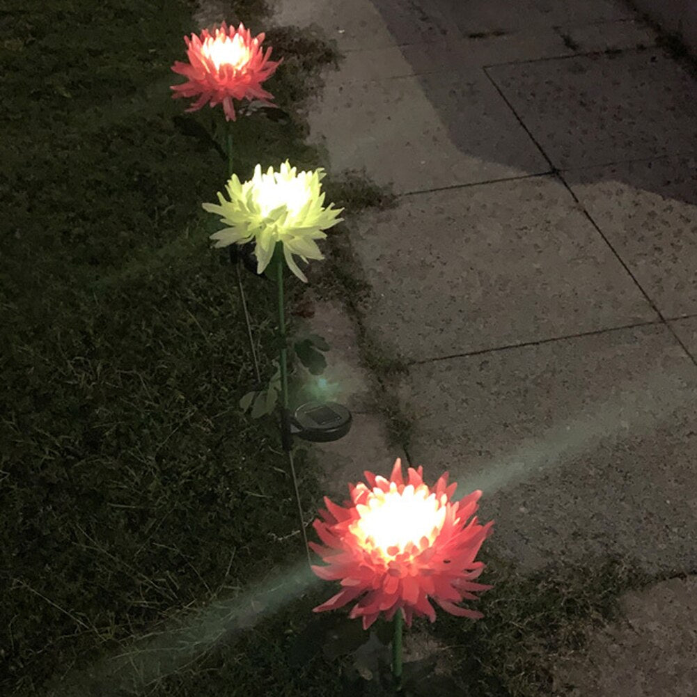 2pcs Chrysanthemum Solar Light LED Lamp Outdoor Garden Simulation Flower Lawn Light Plug-In Garden Land Lamp Light Garden Decor