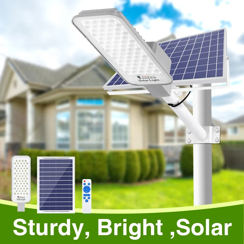 Ultra bright solar outdoor street light 6000MA, with timed remote control solar wall light, running from dusk to dawn, suitable