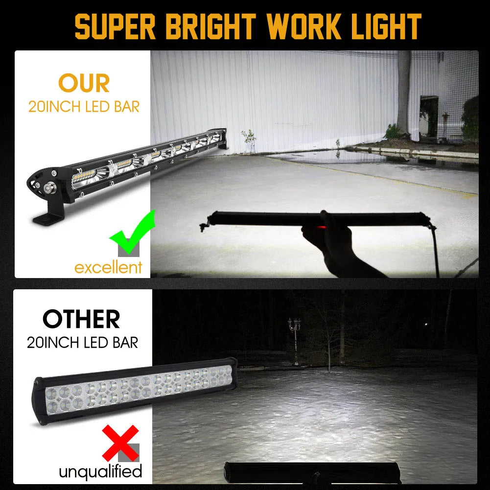 7/13/20 inch LED Bar Offroad Spot Flood LED Light Bar Single Row for Jeep Truck Car SUV 4WD 4x4 Boat ATV Barra Ultra Slim12V/24V