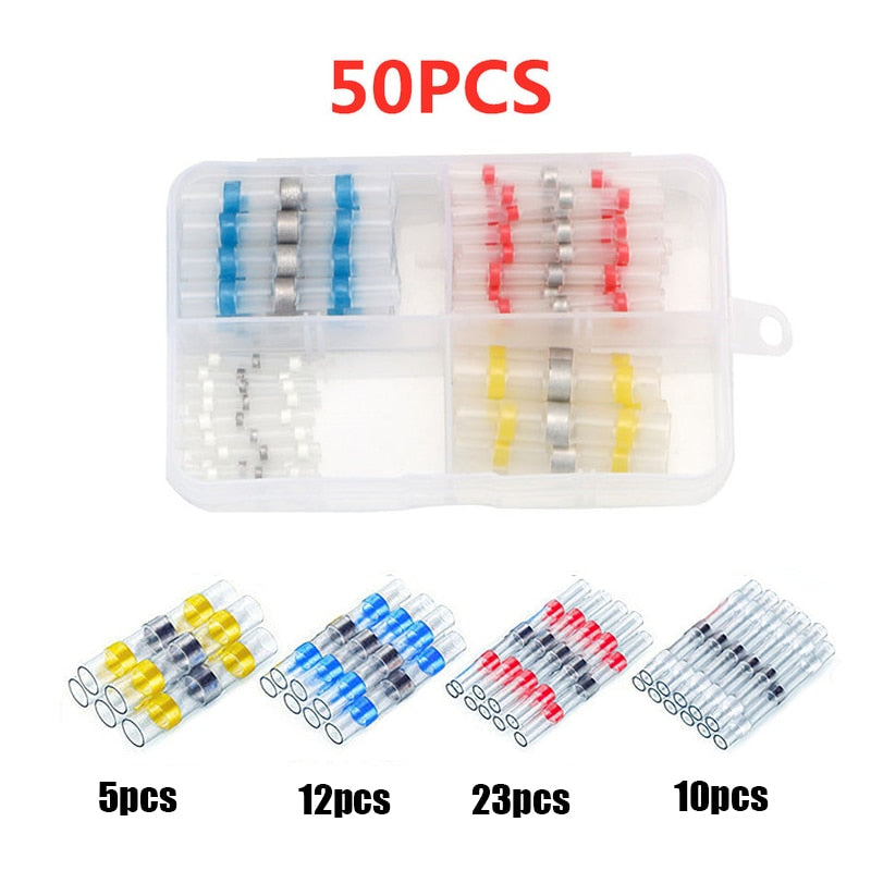 50-1000Pcs Solder Seal Wire Connectors Heat Shrink Solder Butt Insulated Connectors Solder Connector Kit Automotive Marine