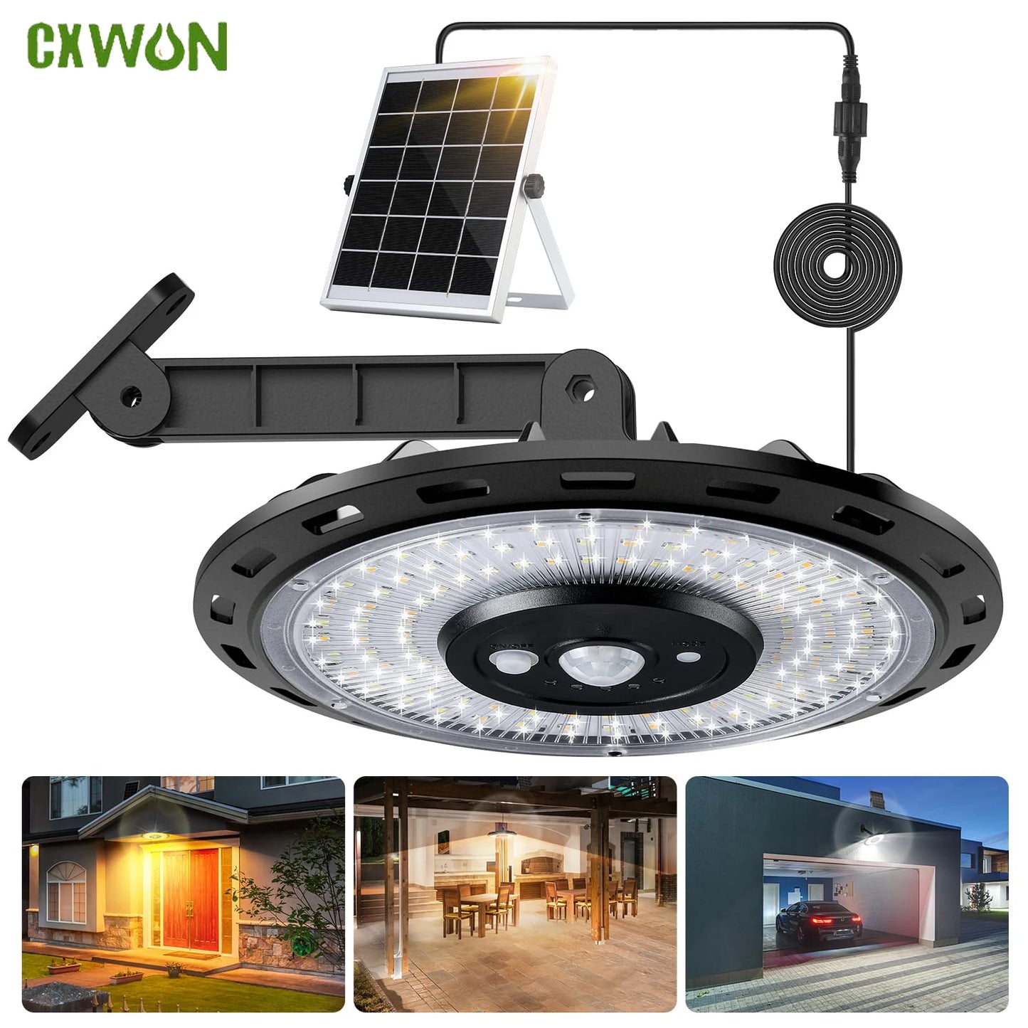 Dual Head Solar Light Indoor Outdoor Solar Powered Shed Lights with Sensor Daytime Available Dimmable Remote for Patio Gazebo