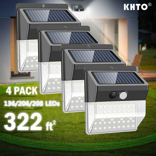 208LED Solar Lights Outdoor Super Bright  3 Modes Motion Sensor Light with 270 Wide Angle Wall Solar Light Security Lighting