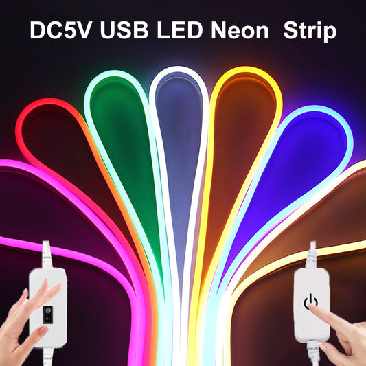 USB LED Strip Neon Light 5V 2835 120LEDs Flexible IP67 Neon Sign Tape Touch Dimmer/ Hand Sweep Sensor Waterproof Ribbon 0.5-5m