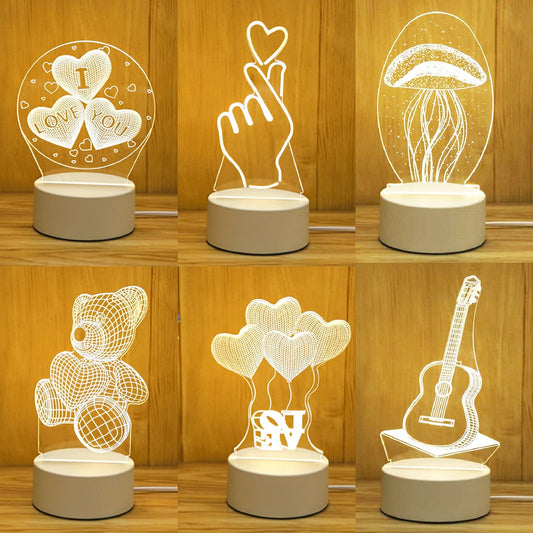 Romantic Love 3D Acrylic USB Led Lamp for Home Children's Night Light Table Lamp Birthday Party Decor Valentine's Day Bedside Lamp
