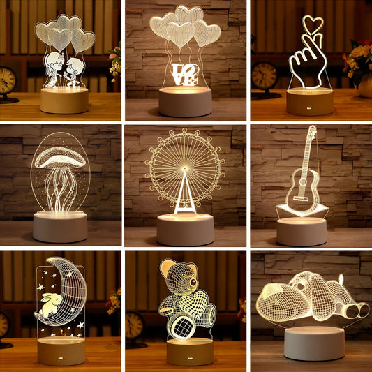Romantic Love 3D USB Lamp Heart-shaped Balloon Acrylic LED Night Light Decorative Table Lamp Valentine's Day Sweetheart Wife's Gift